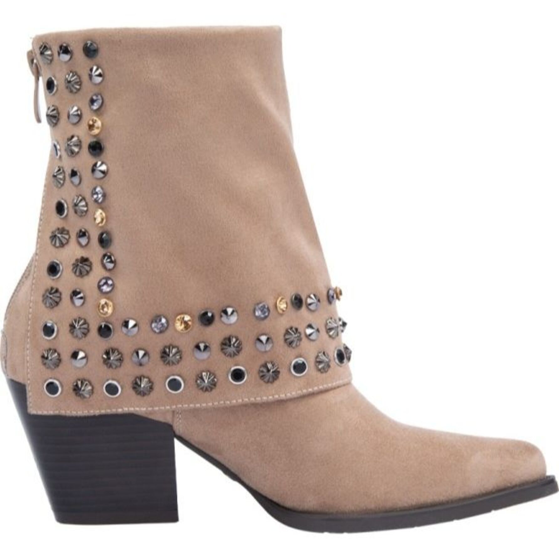 Bota para mujer, tipo polaina, con estoperoles, puntal, acabado ante, marca Belinda Peregrin 1143025