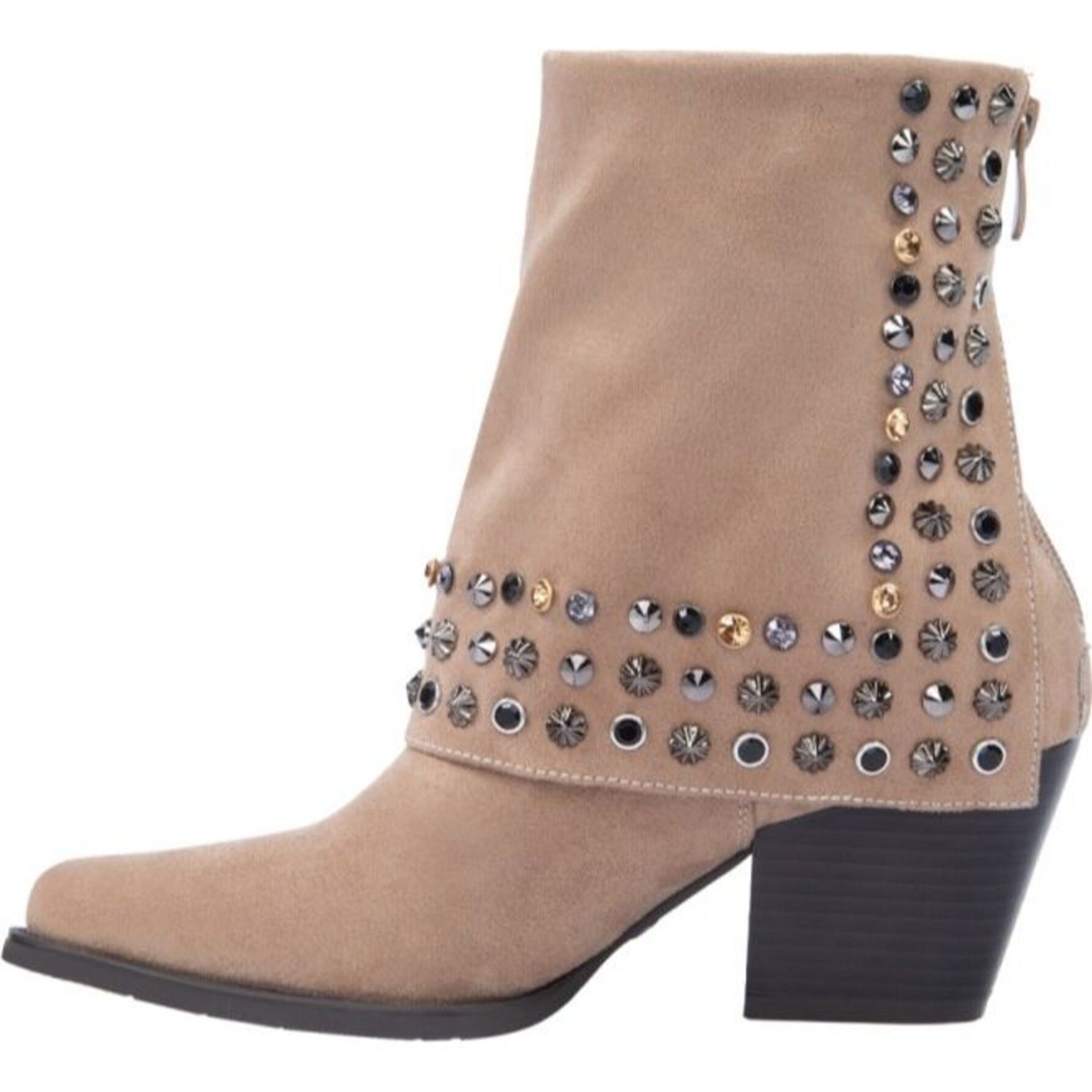 Bota para mujer, tipo polaina, con estoperoles, puntal, acabado ante, marca Belinda Peregrin 1143025