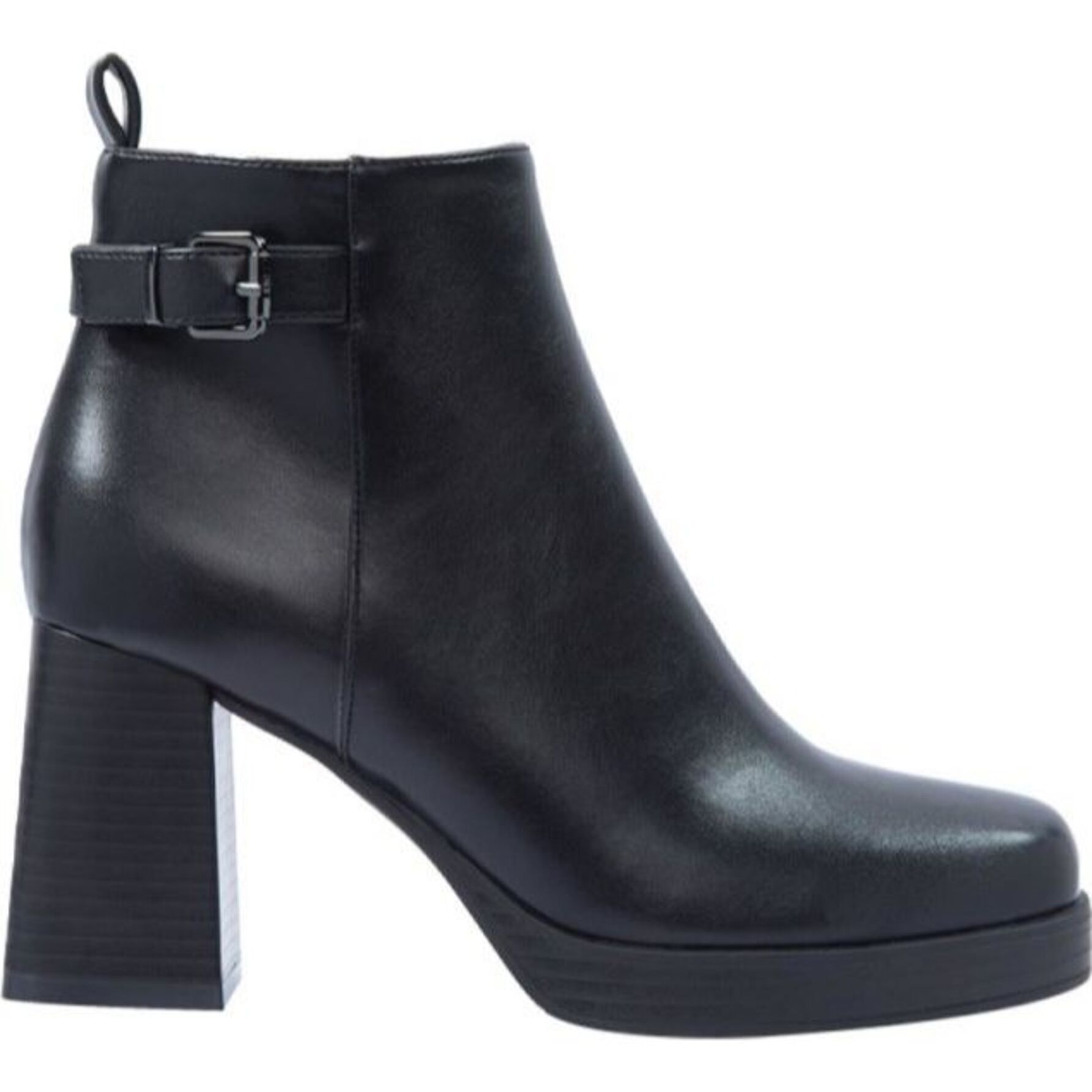 Bota para mujer, de poliuretano, con plataforma y hebilla, acabado napa