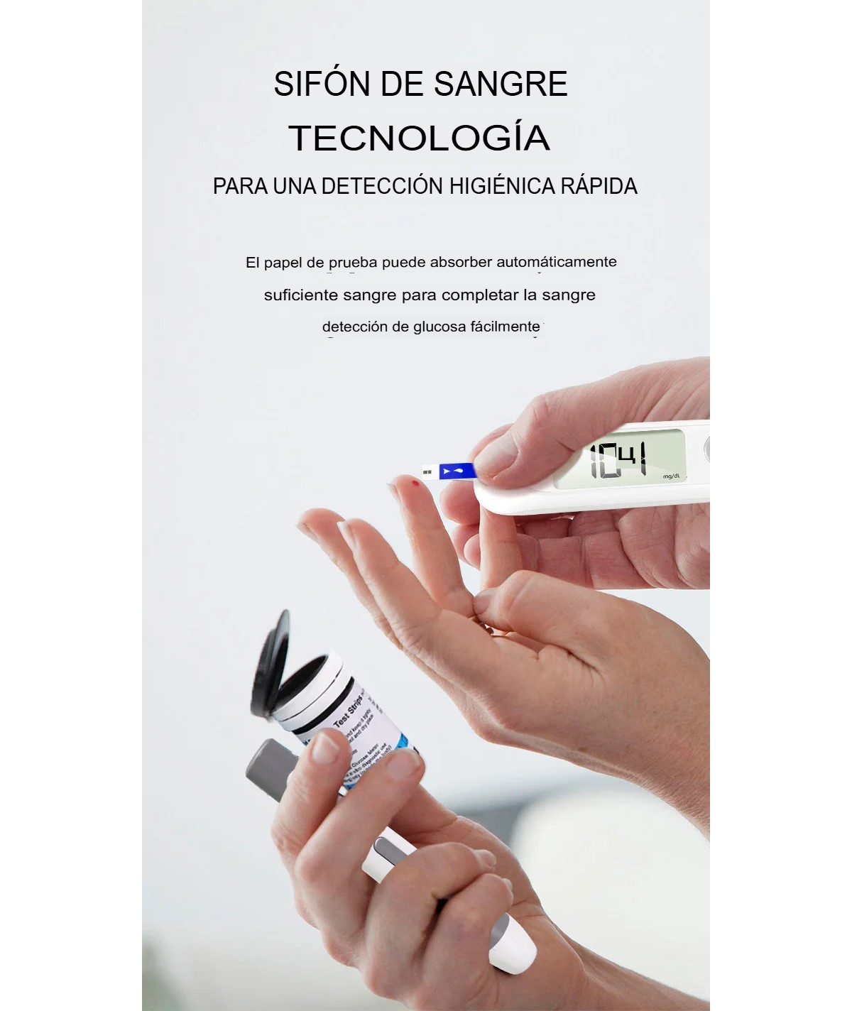 Medidor prueba azúcar 50 tiras reactivas rápidos digital casero profesional batería negro memoria glucosa 
