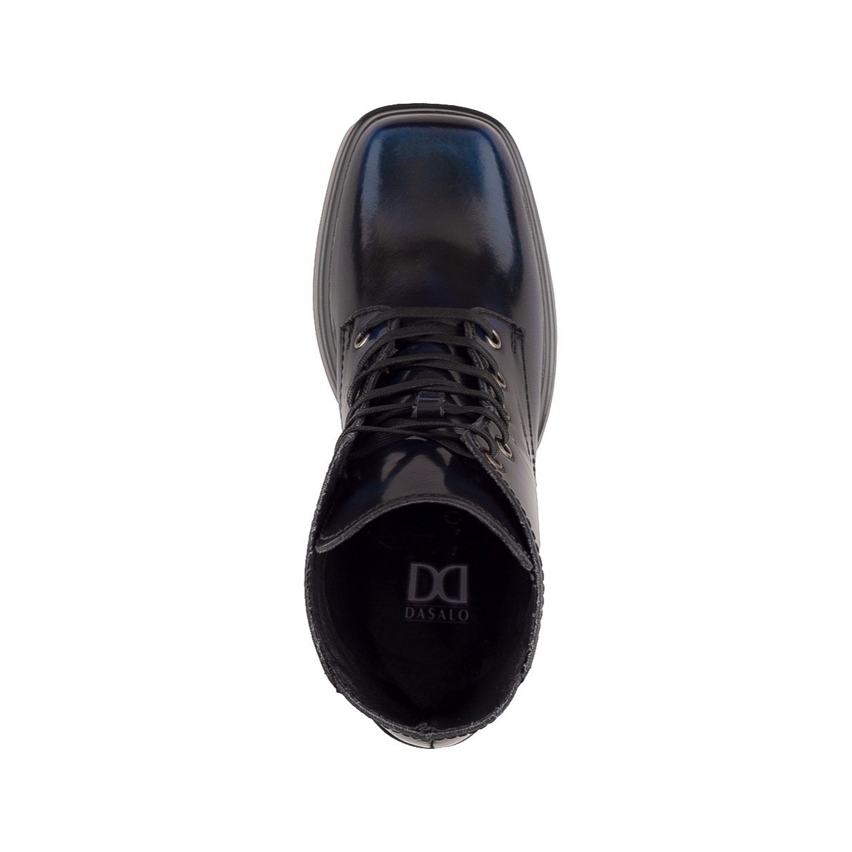 Bota Azul Marino de Piel con Tacón Alto y Plataforma Para Mujer