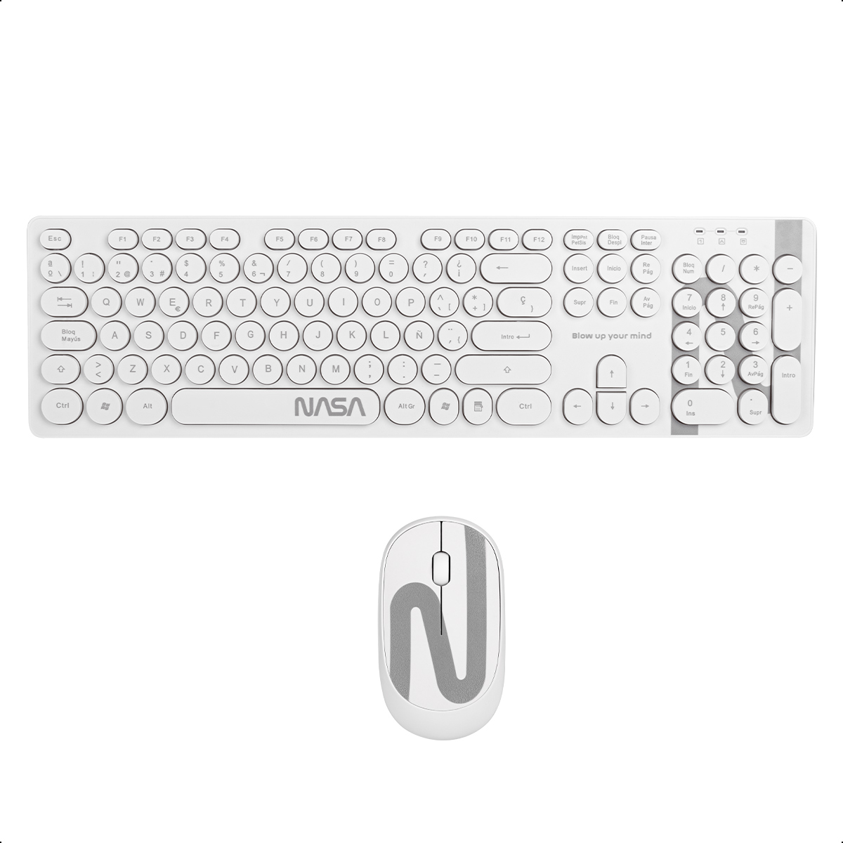 Combo Teclado y Mouse Inalámbrico NASA Blanco USB