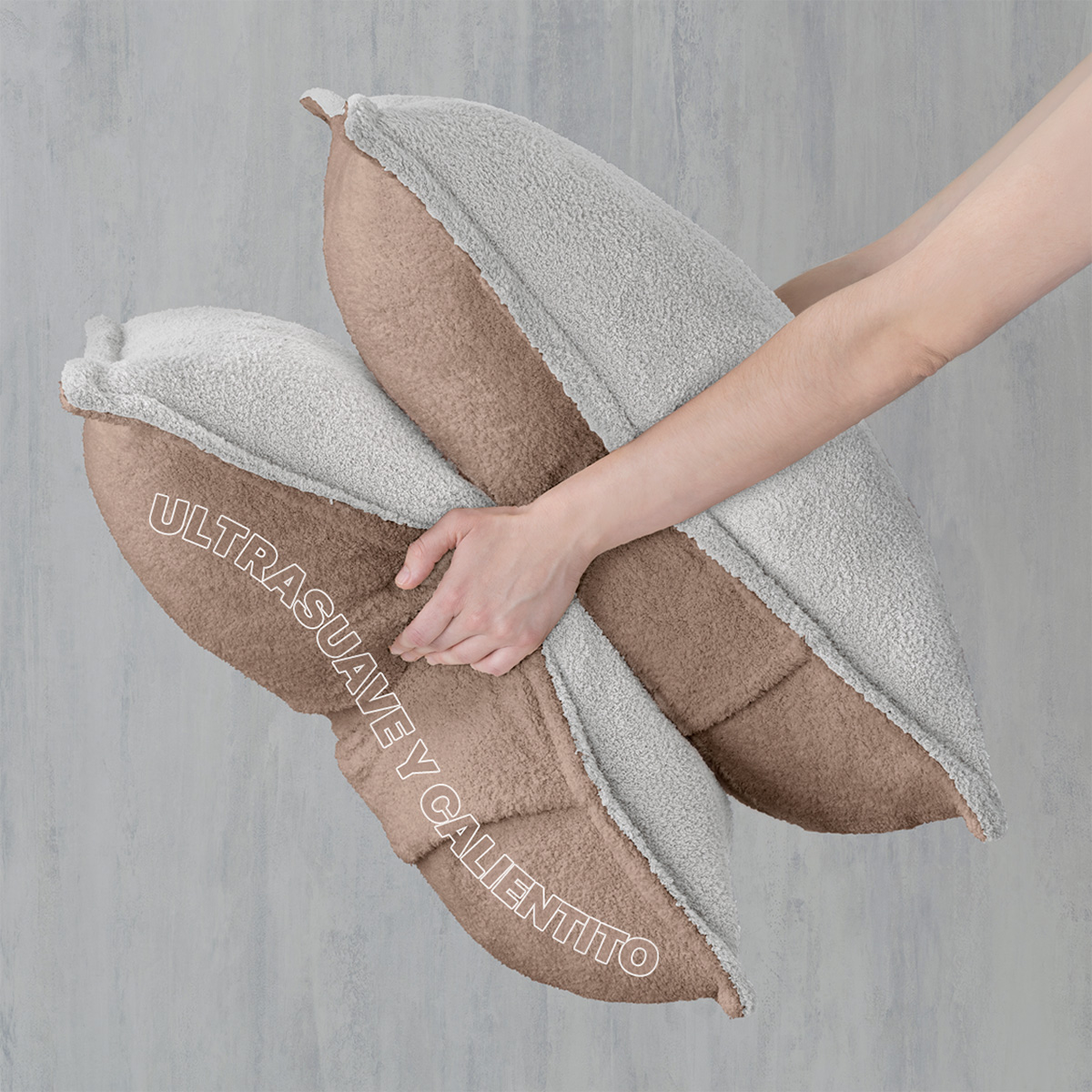 Cobertor Aborregado Edredón Afelpado Invernal King size + Fundas – Gris Claro / Café REAL TEXTIL