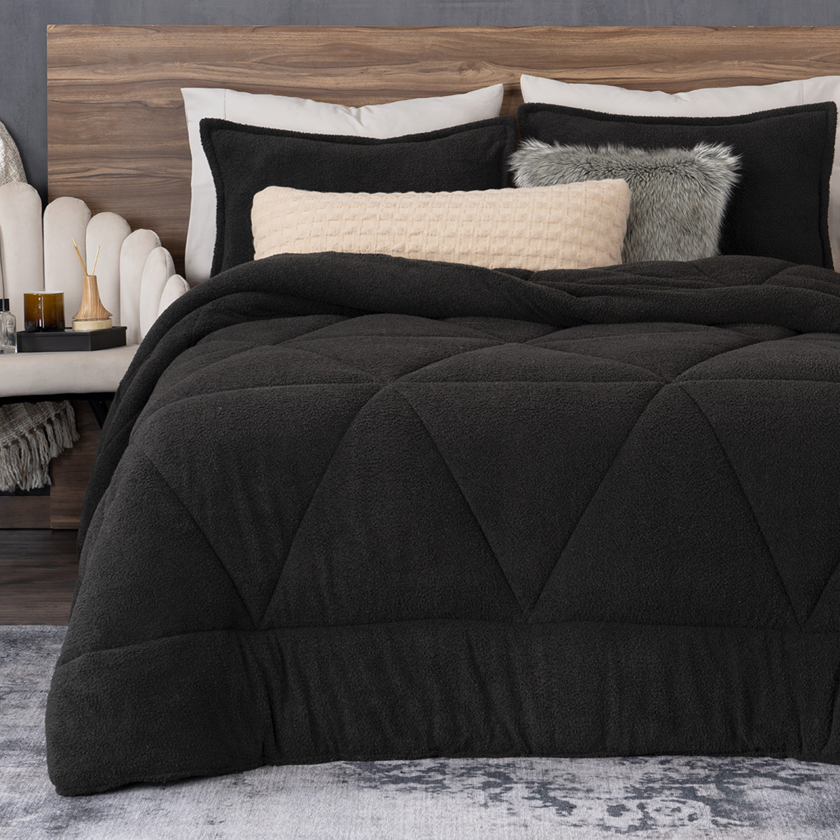 Cobertor Aborregado Edredón Afelpado Invernal King size + Fundas – Negro REAL TEXTIL