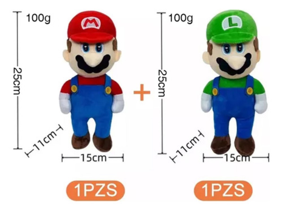 2pzs Peluches Super Mario Bros Luigi  Mario + Con Llavero
