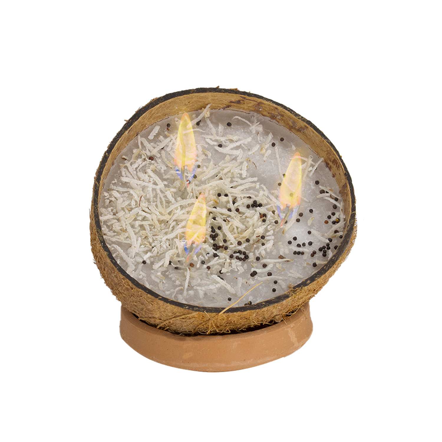 Veladora De Coco Eleggua Abrecaminos Triple Mecha Natural + Base de Regalo
