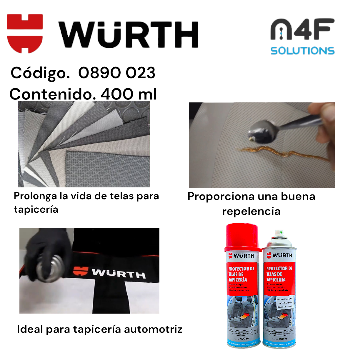 Wurth Protector Telas Auto Tapiceria Asientos 400 Ml 2 Pzas