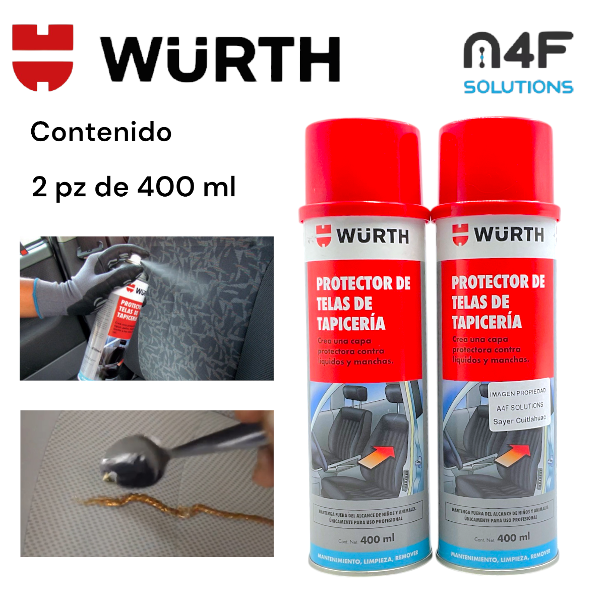 Wurth Protector Telas Auto Tapiceria Asientos 400 Ml 2 Pzas