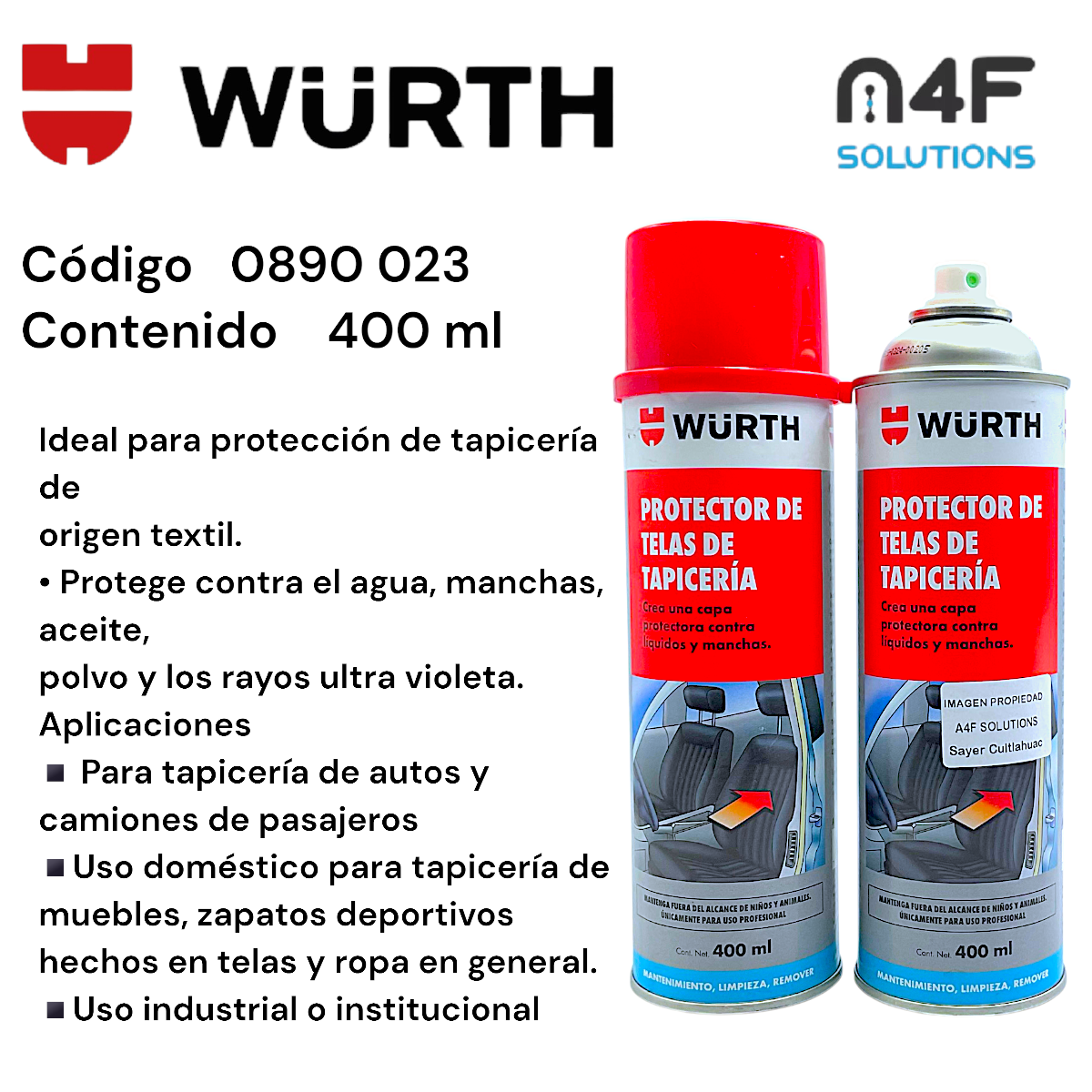 Wurth Protector Telas Auto Tapiceria Asientos 400 Ml 2 Pzas
