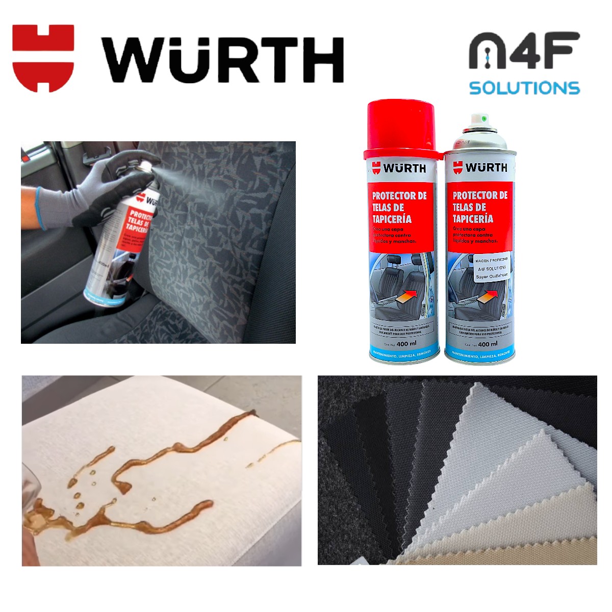 Wurth Protector Telas Auto Tapiceria Asientos 400 Ml 2 Pzas