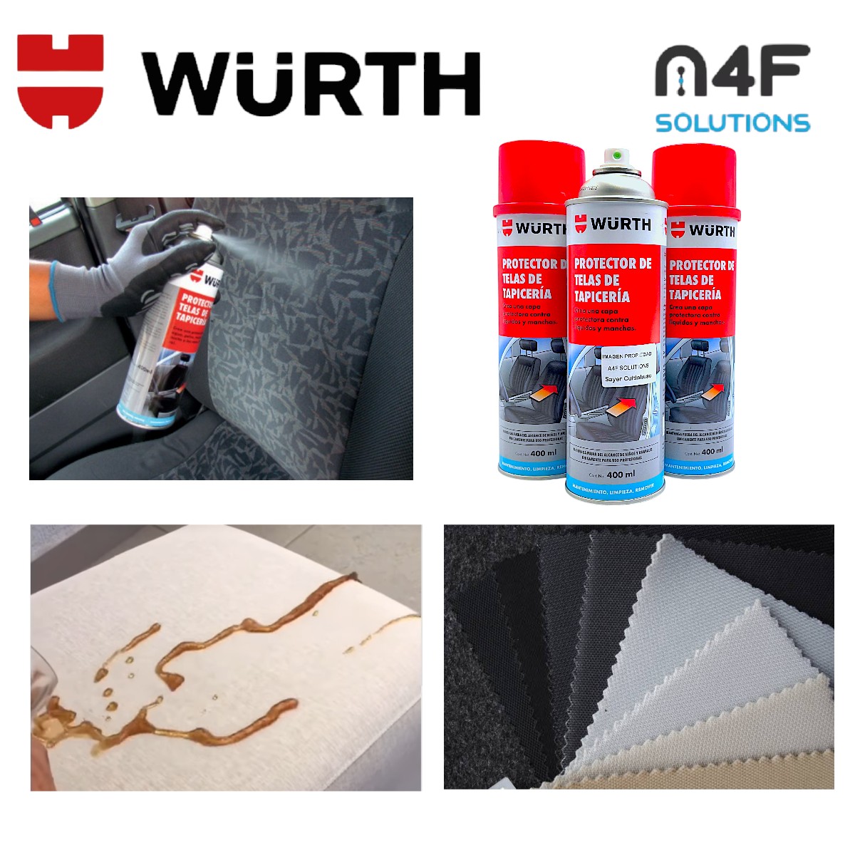 Wurth Protector Telas Auto Tapiceria Asientos 400 Ml 3 Pzas