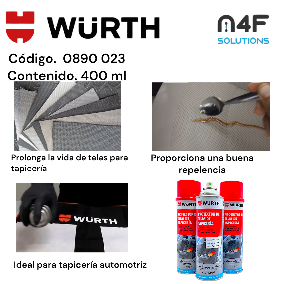 Wurth Protector Telas Auto Tapiceria Asientos 400 Ml 3 Pzas