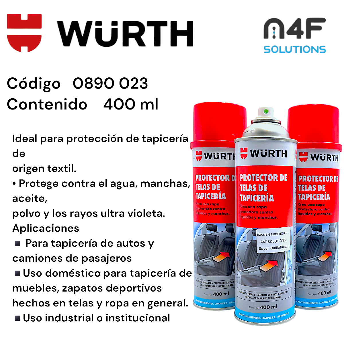 Wurth Protector Telas Auto Tapiceria Asientos 400 Ml 3 Pzas