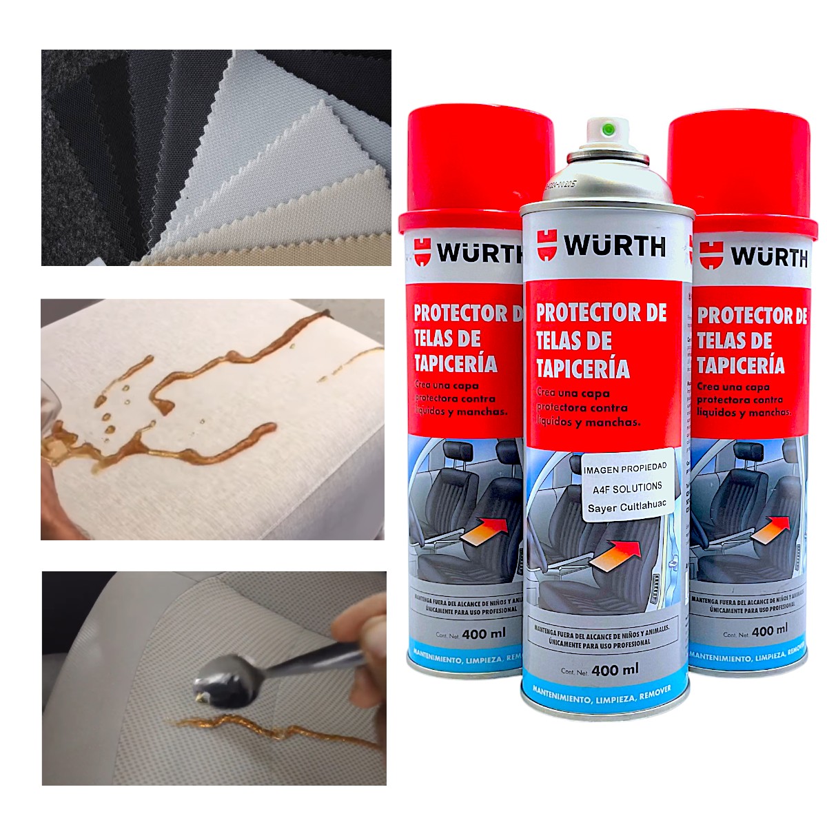 Wurth Protector Telas Auto Tapiceria Asientos 400 Ml 3 Pzas
