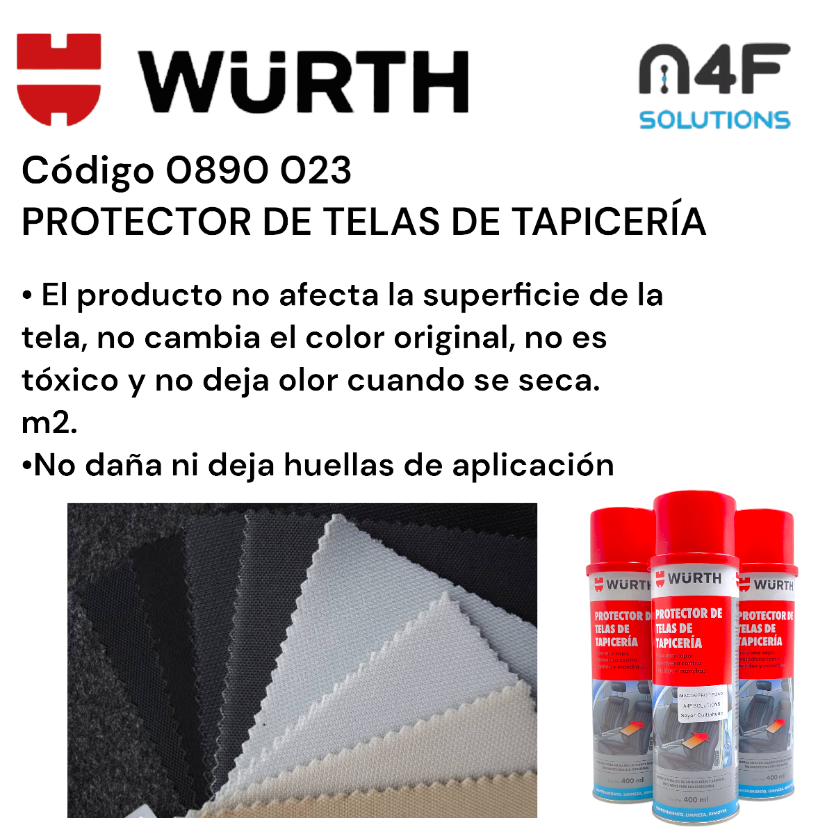 Wurth Protector Telas Auto Tapiceria Asientos 400 Ml 3 Pzas