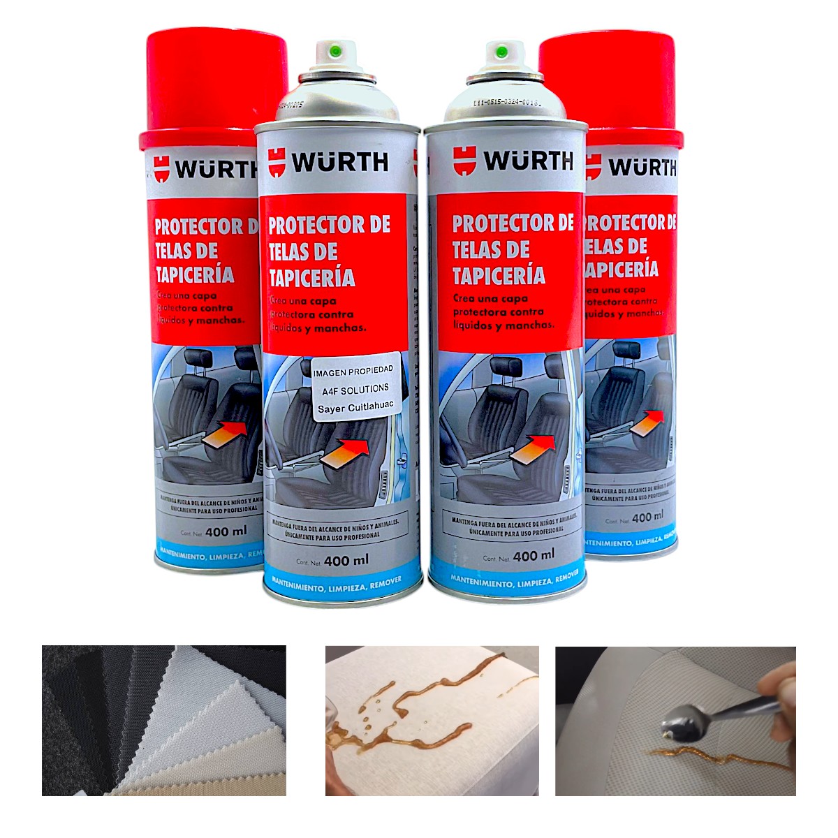 Wurth Protector Telas Auto Tapiceria Asientos 400 Ml 4 Pzas