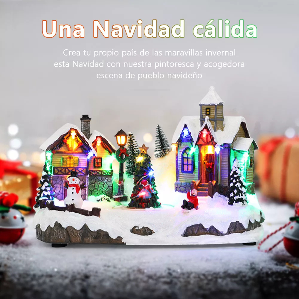 Árbol animado de pueblo navideño con luces LED y música