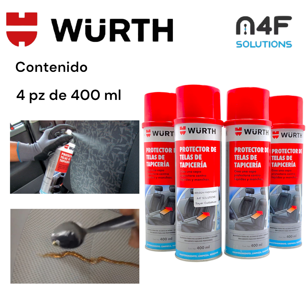 Wurth Protector Telas Auto Tapiceria Asientos 400 Ml 4 Pzas