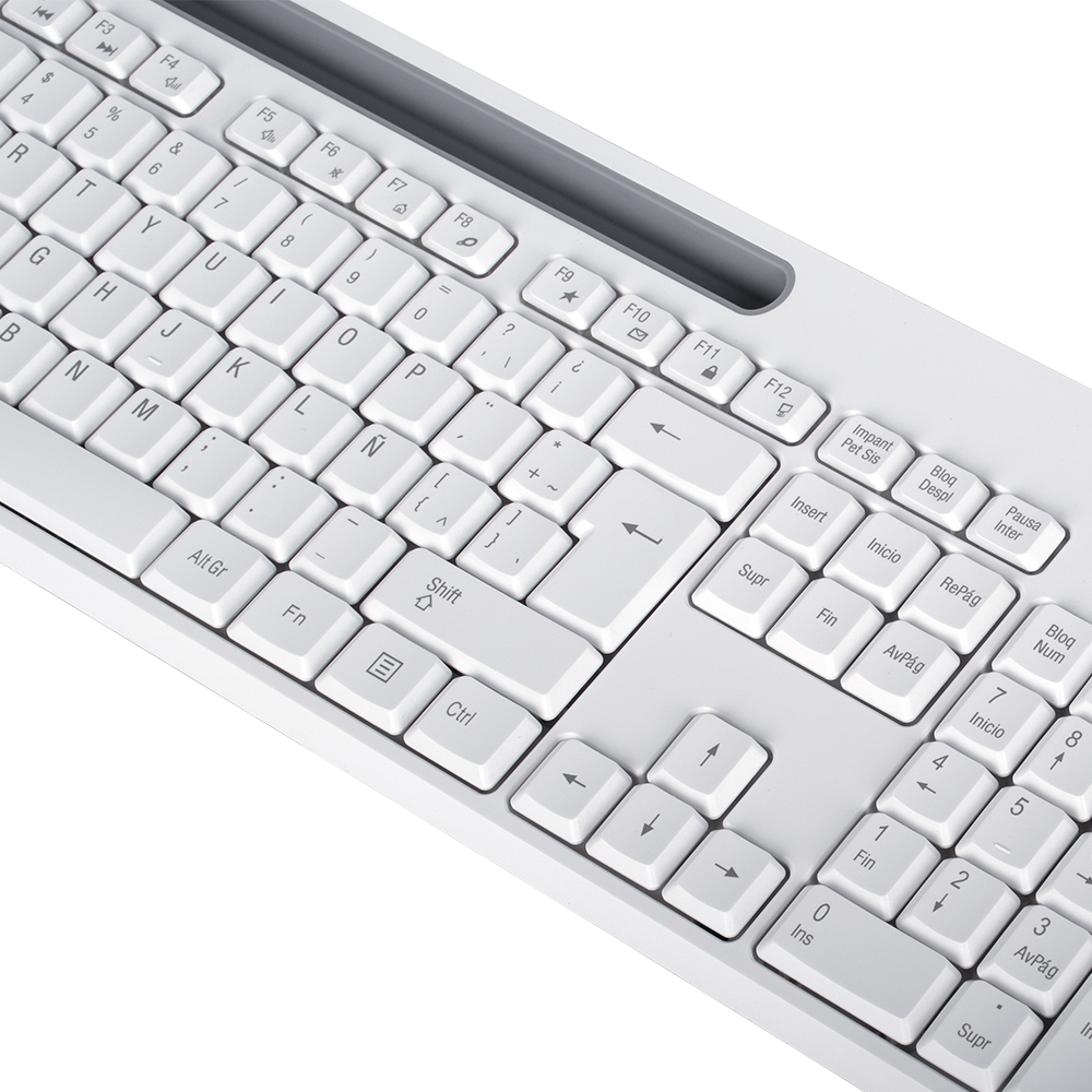 Kit Teclado Y Mouse Techzone Inalámbrico Soporte De Móvil Blanco