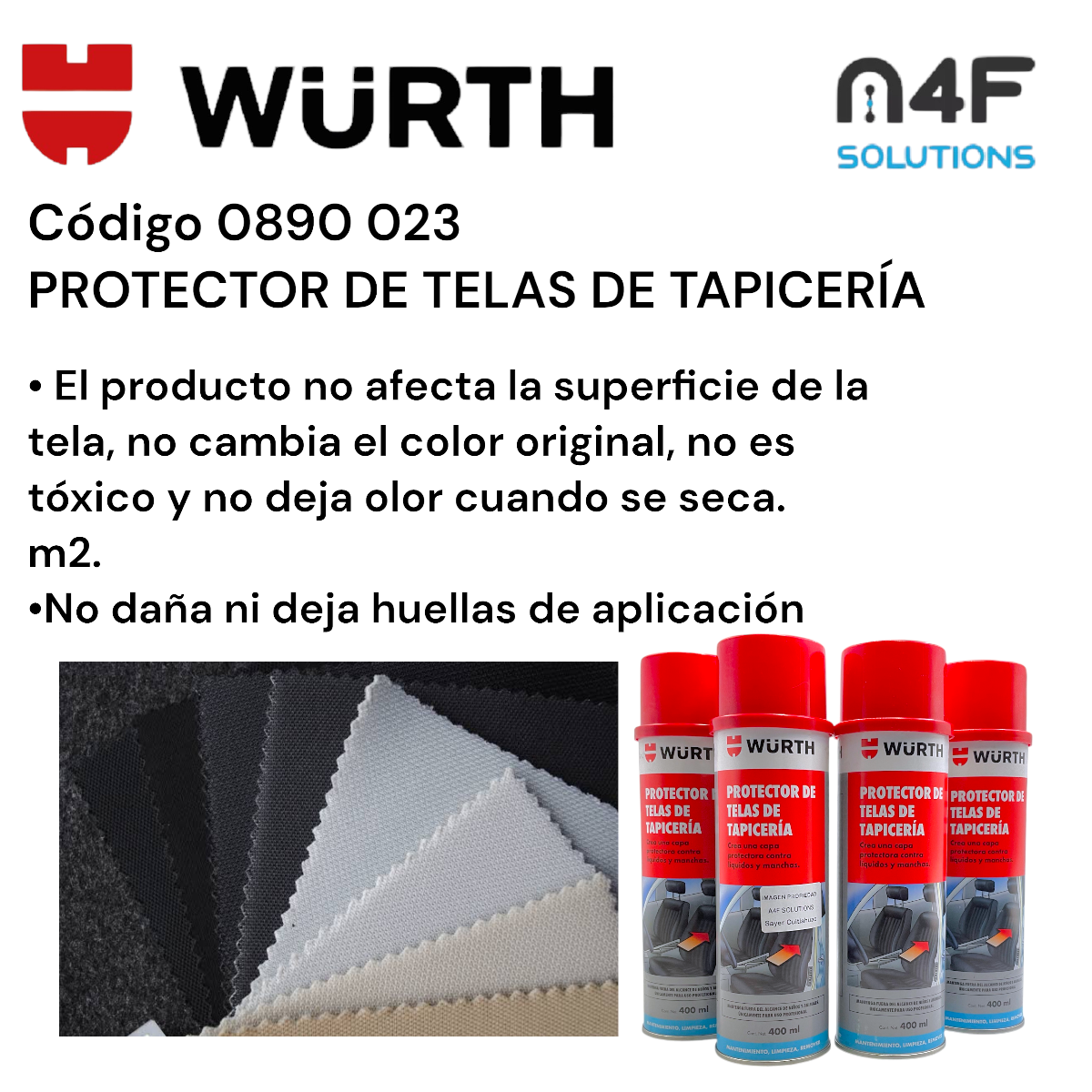 Wurth Protector Telas Auto Tapiceria Asientos 400 Ml 4 Pzas