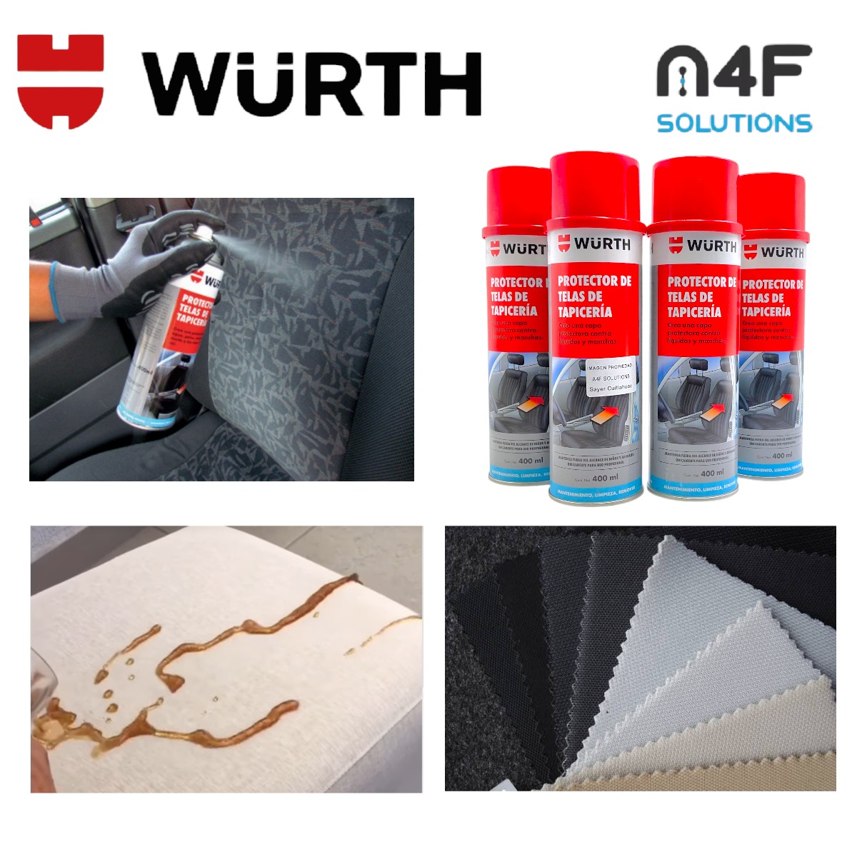 Wurth Protector Telas Auto Tapiceria Asientos 400 Ml 4 Pzas