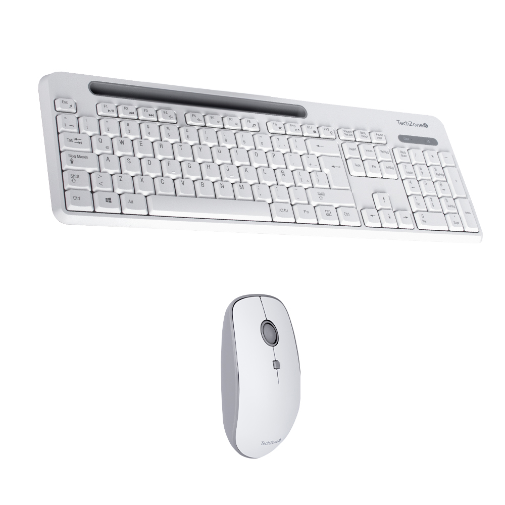 Kit Teclado Y Mouse Techzone Inalámbrico Soporte De Móvil Blanco