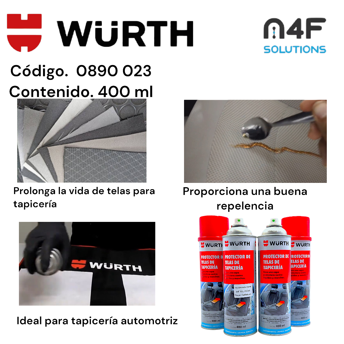 Wurth Protector Telas Auto Tapiceria Asientos 400 Ml 4 Pzas