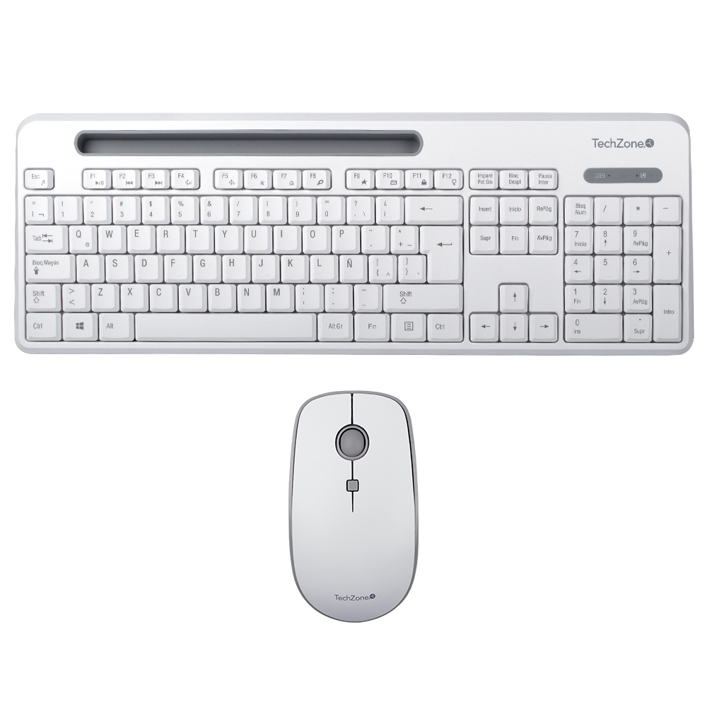 Kit Teclado Y Mouse Techzone Inalámbrico Soporte De Móvil Blanco