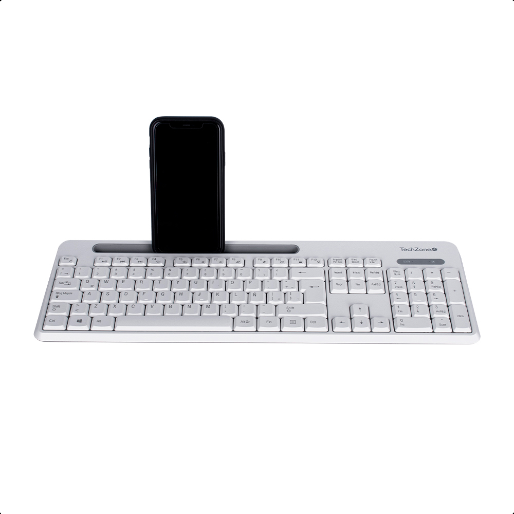 Kit Teclado Y Mouse Techzone Inalámbrico Soporte De Móvil Blanco