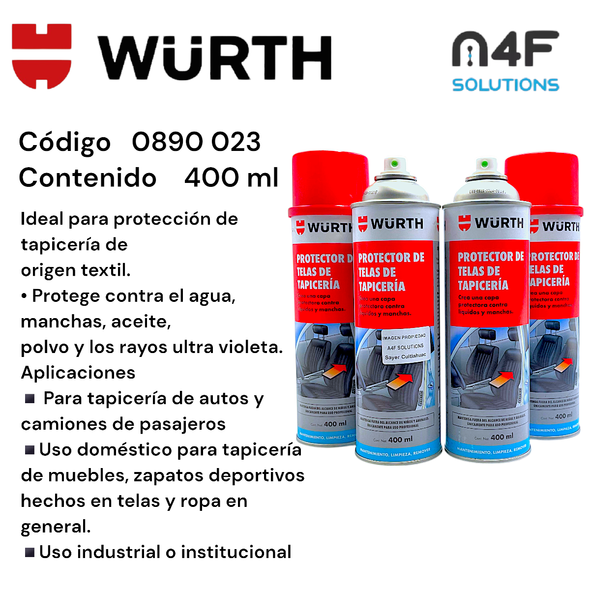 Wurth Protector Telas Auto Tapiceria Asientos 400 Ml 4 Pzas