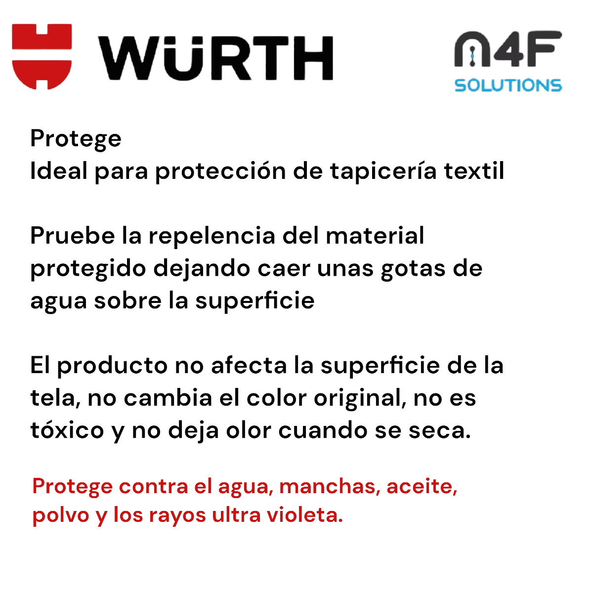 Wurth Protector Telas Auto Tapiceria Asientos 400 Ml 4 Pzas