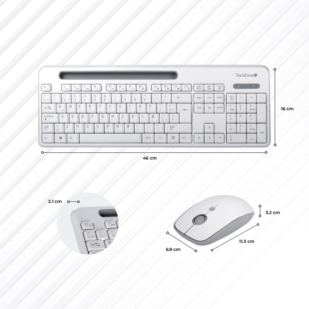 Kit Teclado Y Mouse Techzone Inalámbrico Soporte De Móvil Blanco
