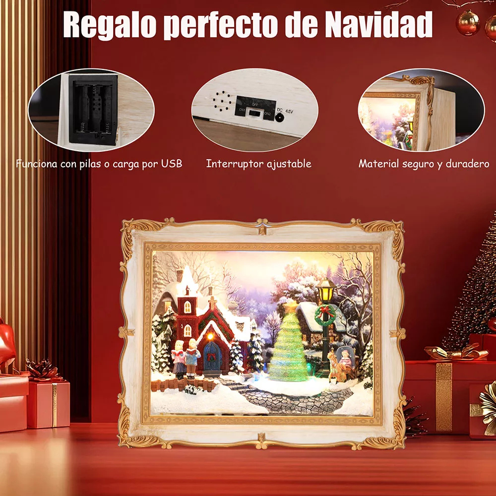 Marco Navidad Caja Música Decoración Festiva Regalo Vintage SDD1291