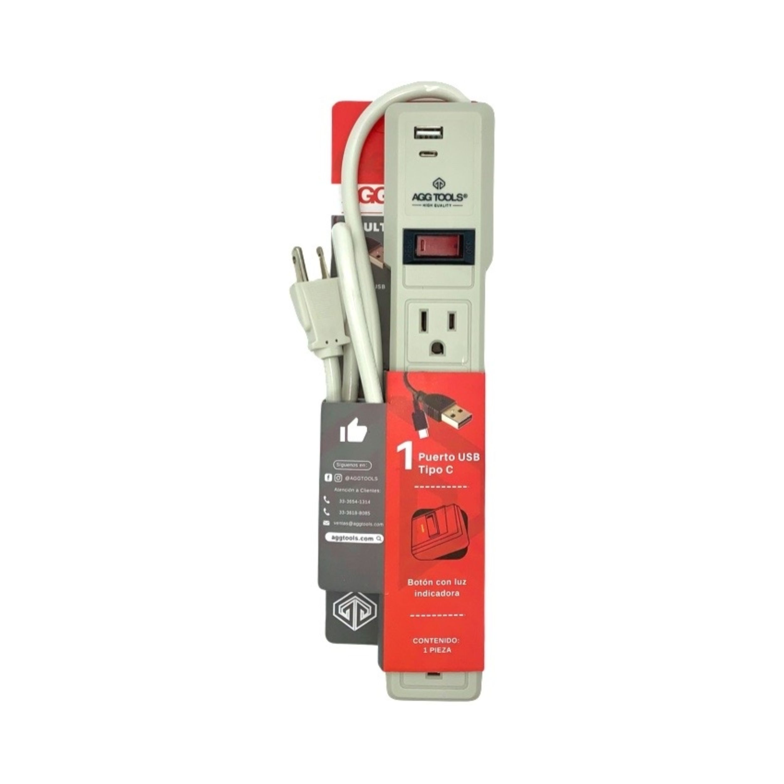 Multicontacto de 6 Entradas con 1 Puerto USB + 1 Puerto USB Tipo C