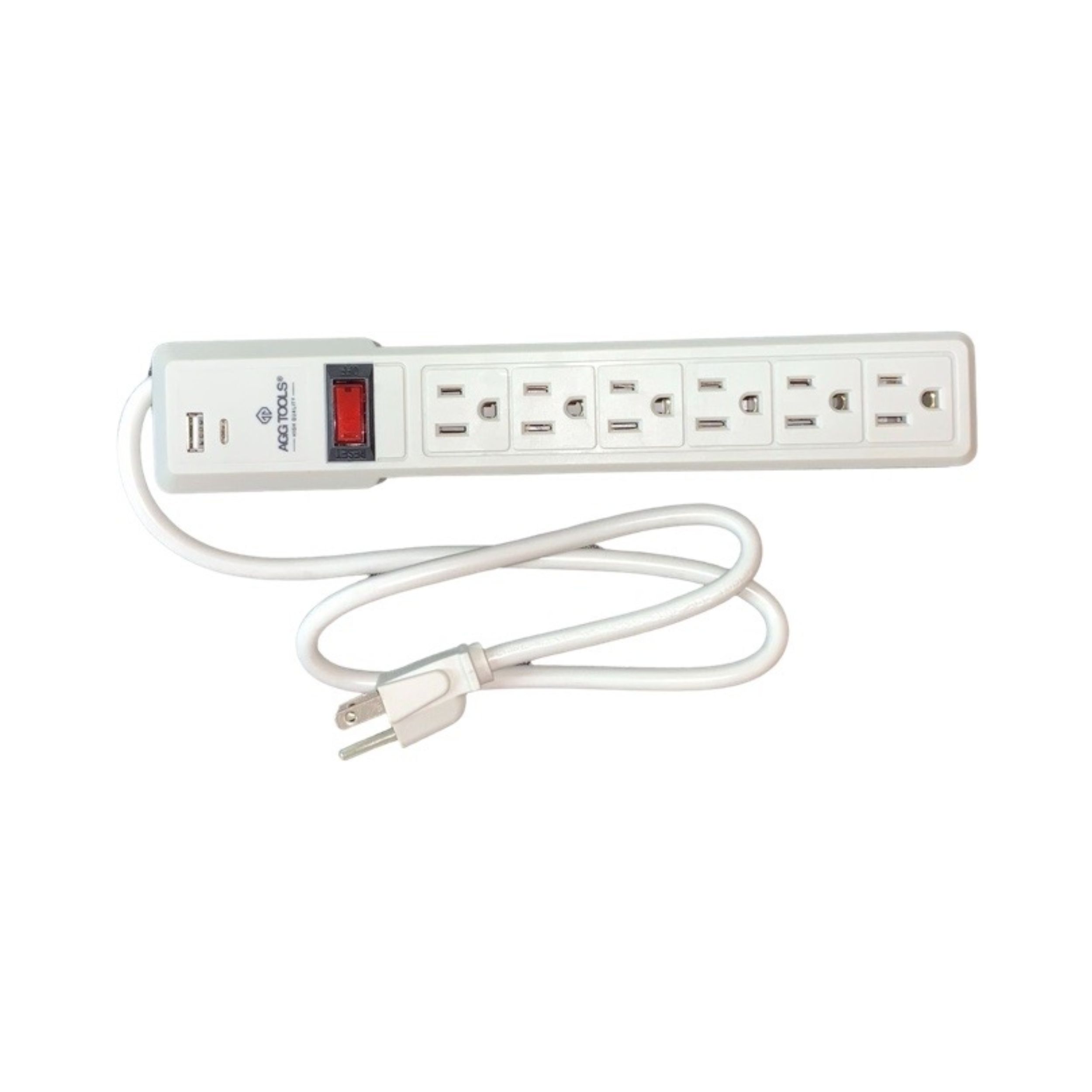 Multicontacto de 6 Entradas con 1 Puerto USB + 1 Puerto USB Tipo C