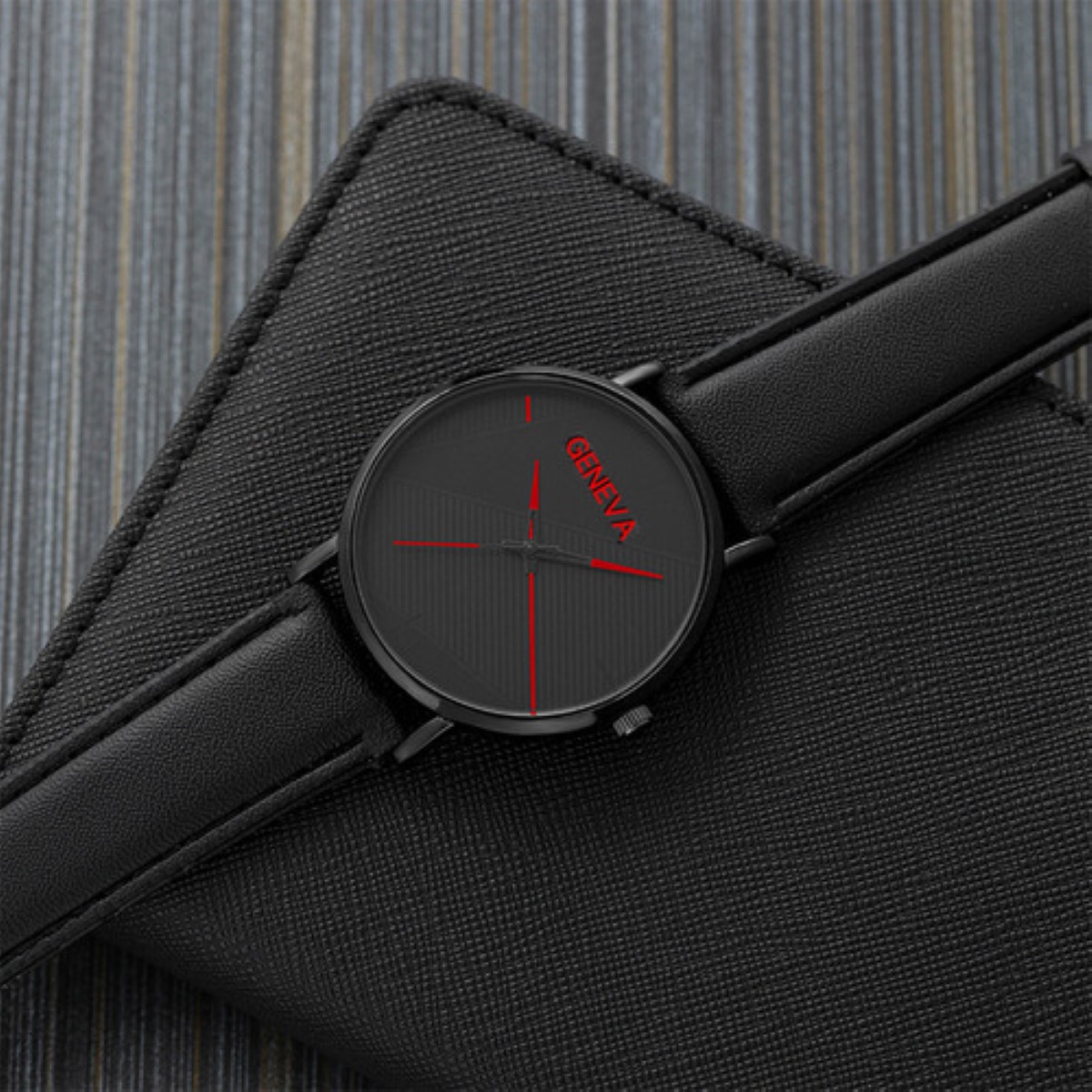 Reloj Hombre Dama Moda Casual Pulsera NEGRO DETALLES ROJO