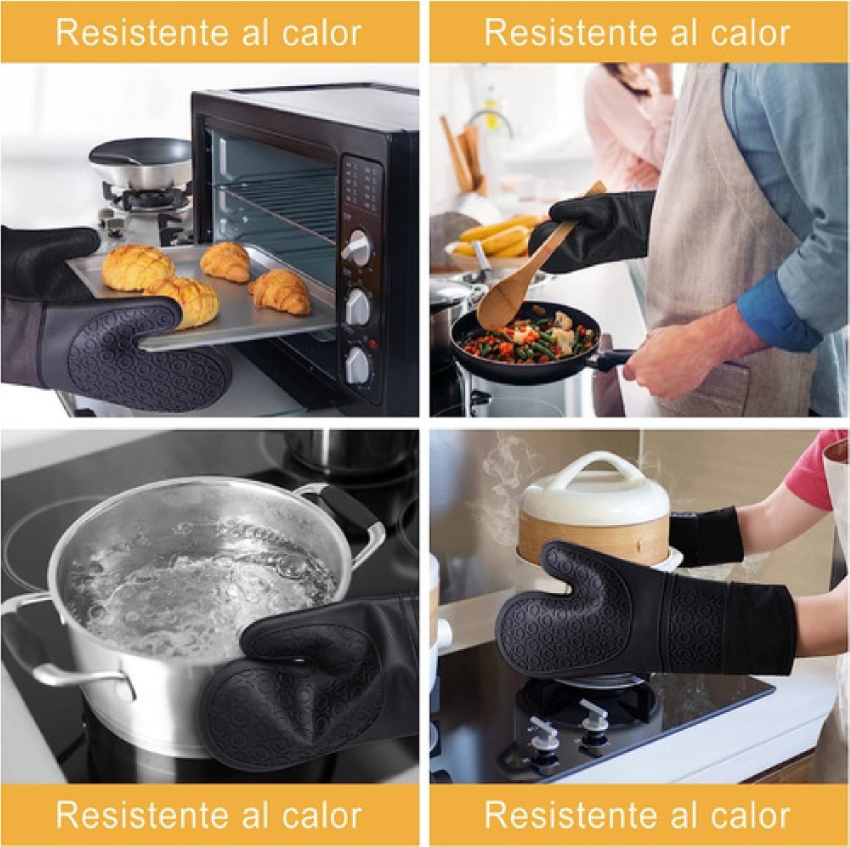 Guantes De Silicon Cocina/horno 6 Piezas Resistente Al Calor negro