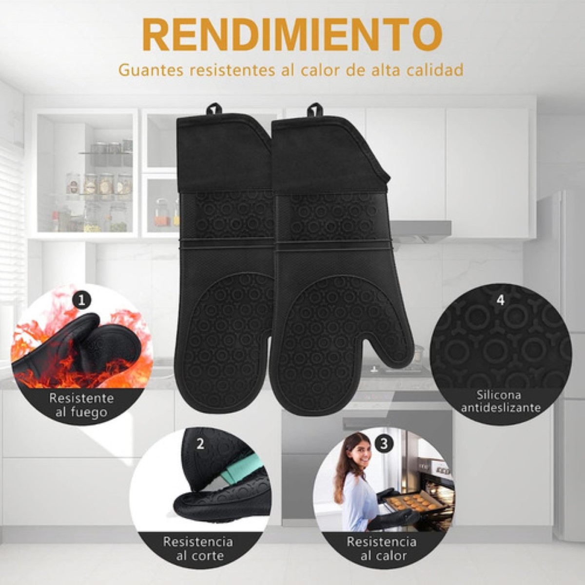Guantes De Silicon Cocina/horno 6 Piezas Resistente Al Calor negro