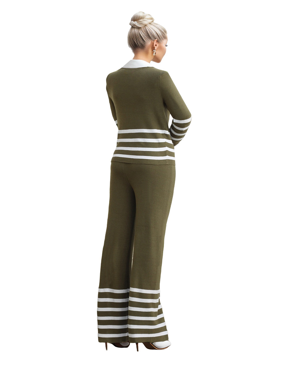 conjunto tejido casual pantalón campana y blusa manga larga