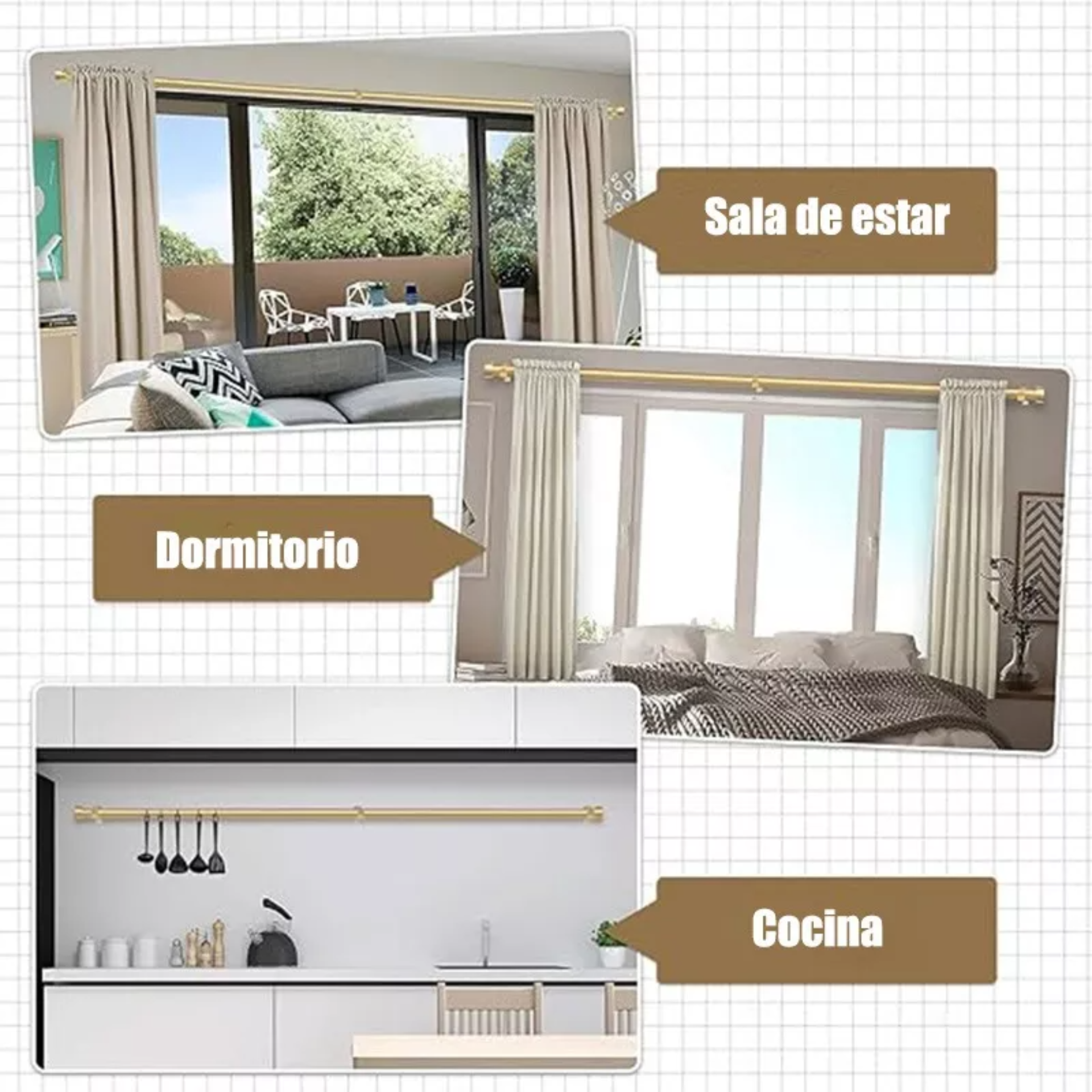Cortineros De Metal Ajustable Barra De Cortina A Maximo 3.6m