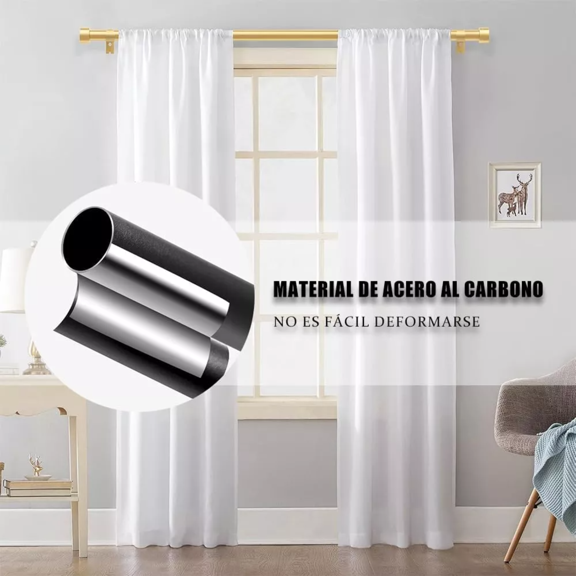 Cortineros De Metal Ajustable Barra De Cortina A Maximo 3.6m