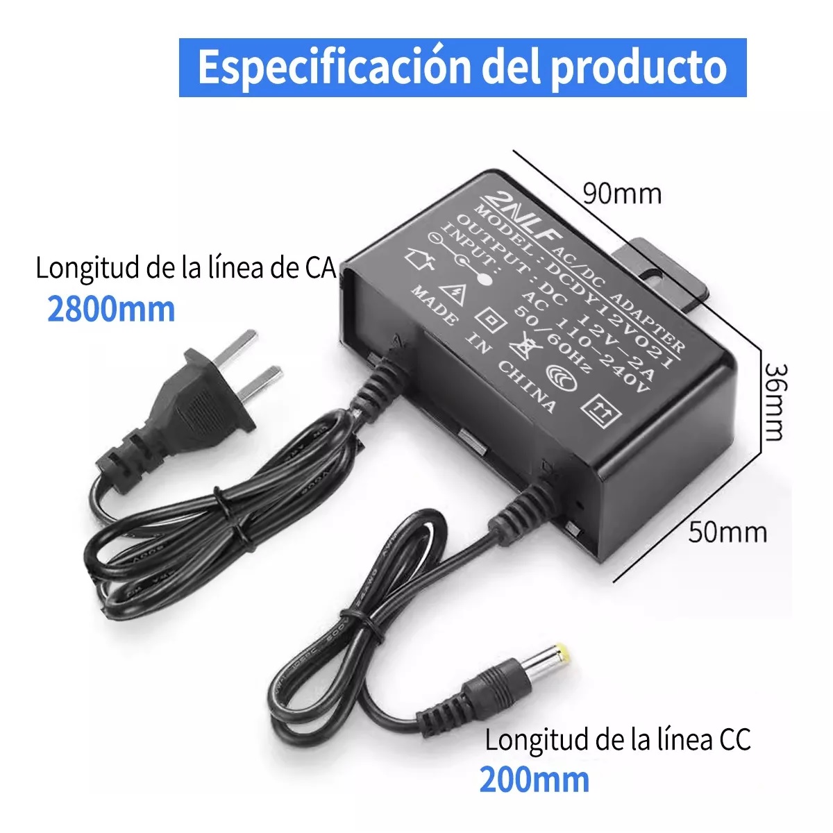  Adaptador 12v 2a 3m Para Cámaras De Seguridad