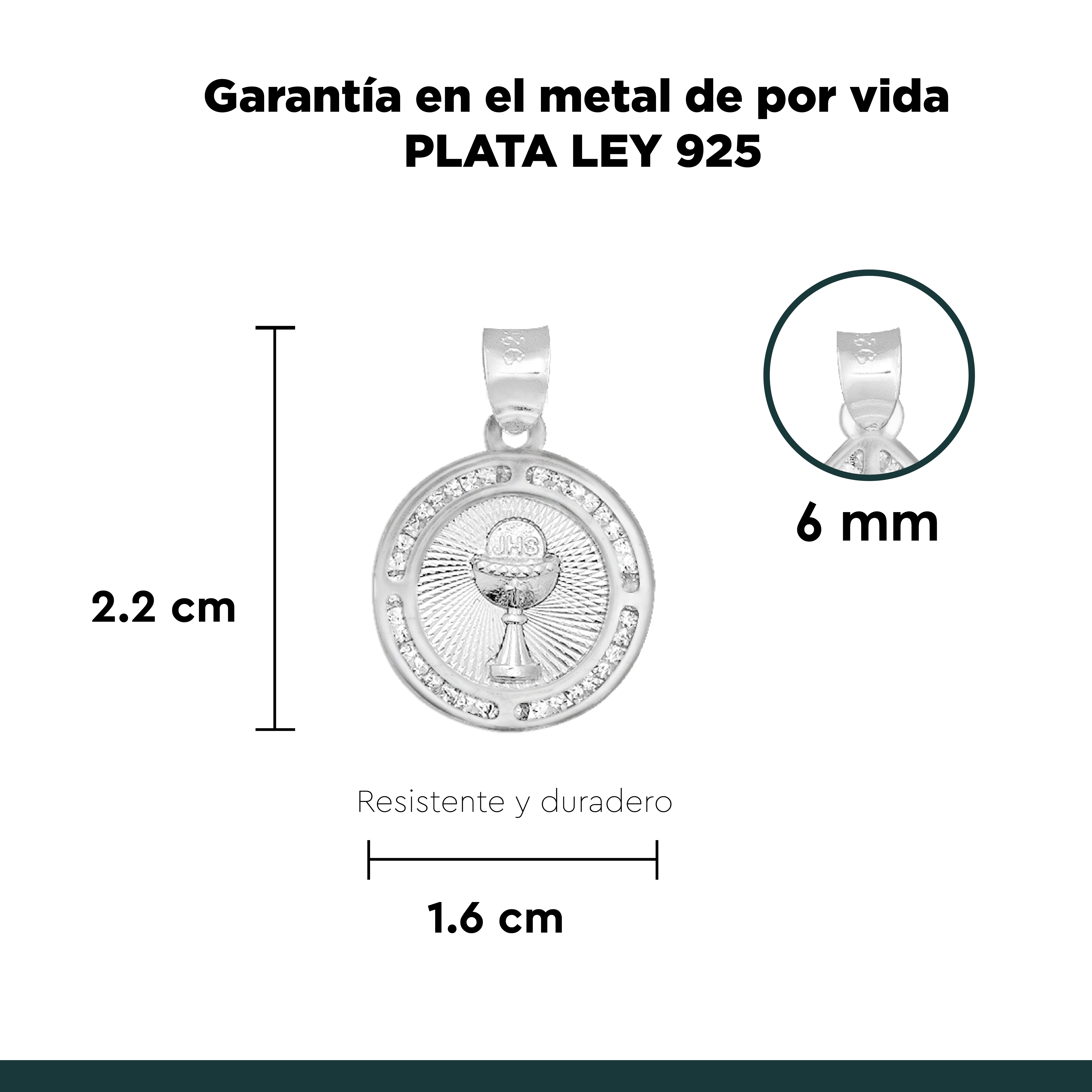 Cadena Con Dije Primera Comunión Redondo Plata 925 Zirconia