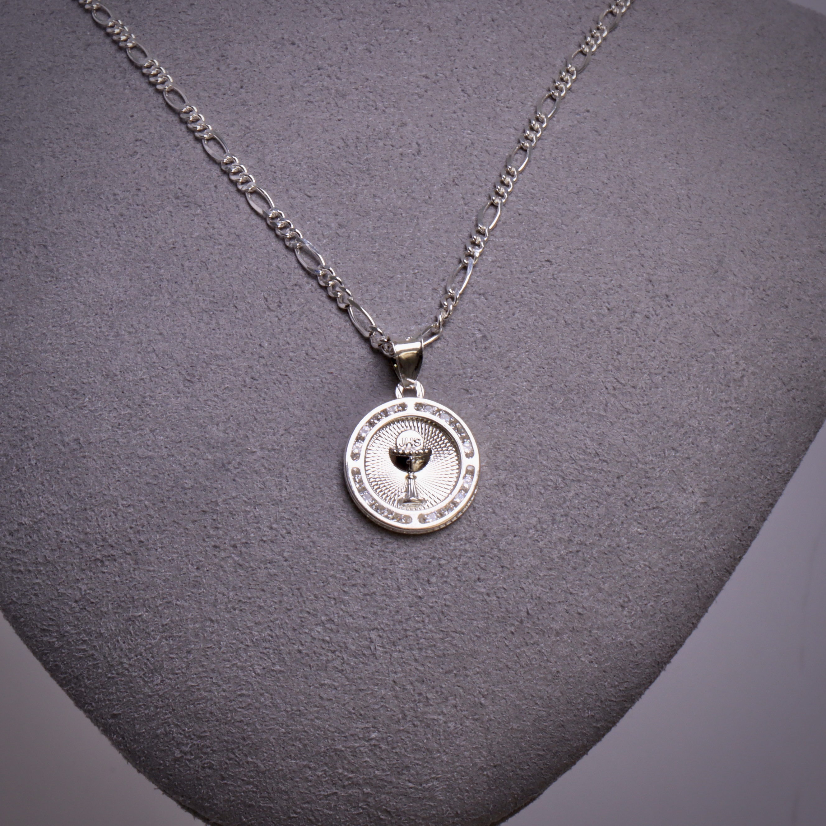 Cadena Con Dije Primera Comunión Redondo Plata 925 Zirconia