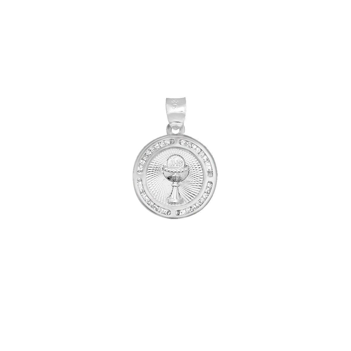 Cadena Con Dije Primera Comunión Redondo Plata 925 Zirconia