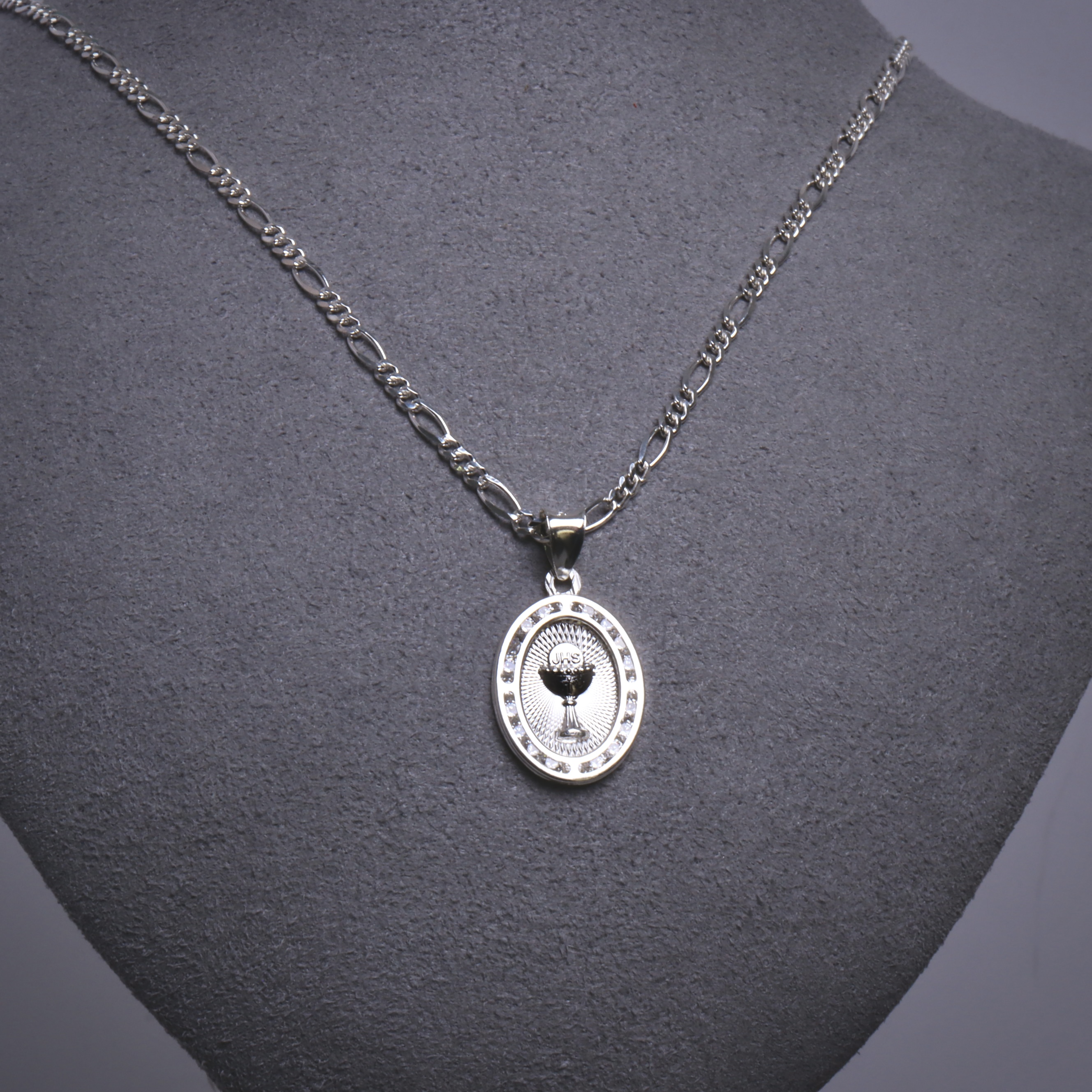 Cadena Con Dije Primera Comunión Figaro Plata 925 Zirconia
