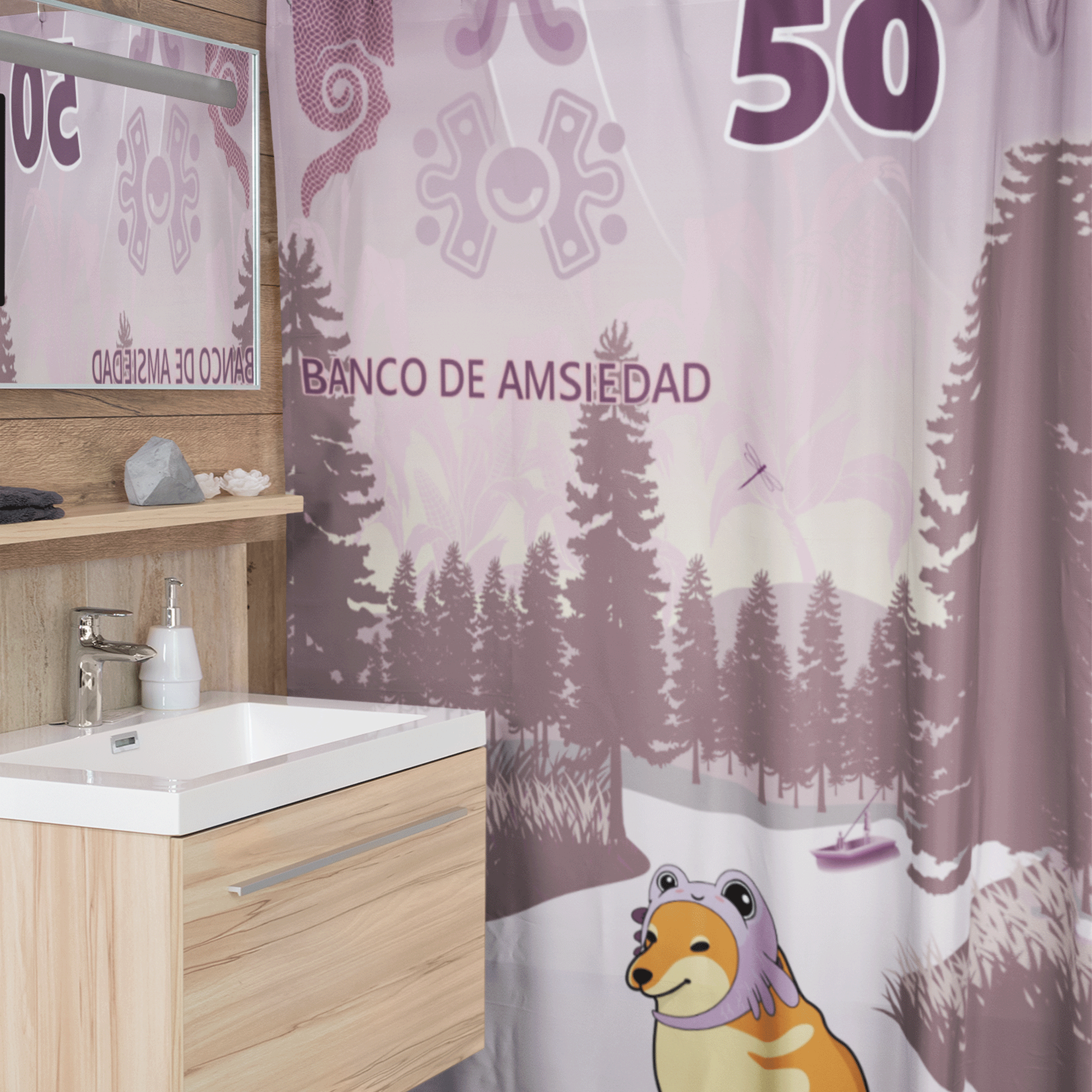 Cortina de Baño Impermeable Grande con Diseño de Meme Ajolote Cheems Morada  para Regadera