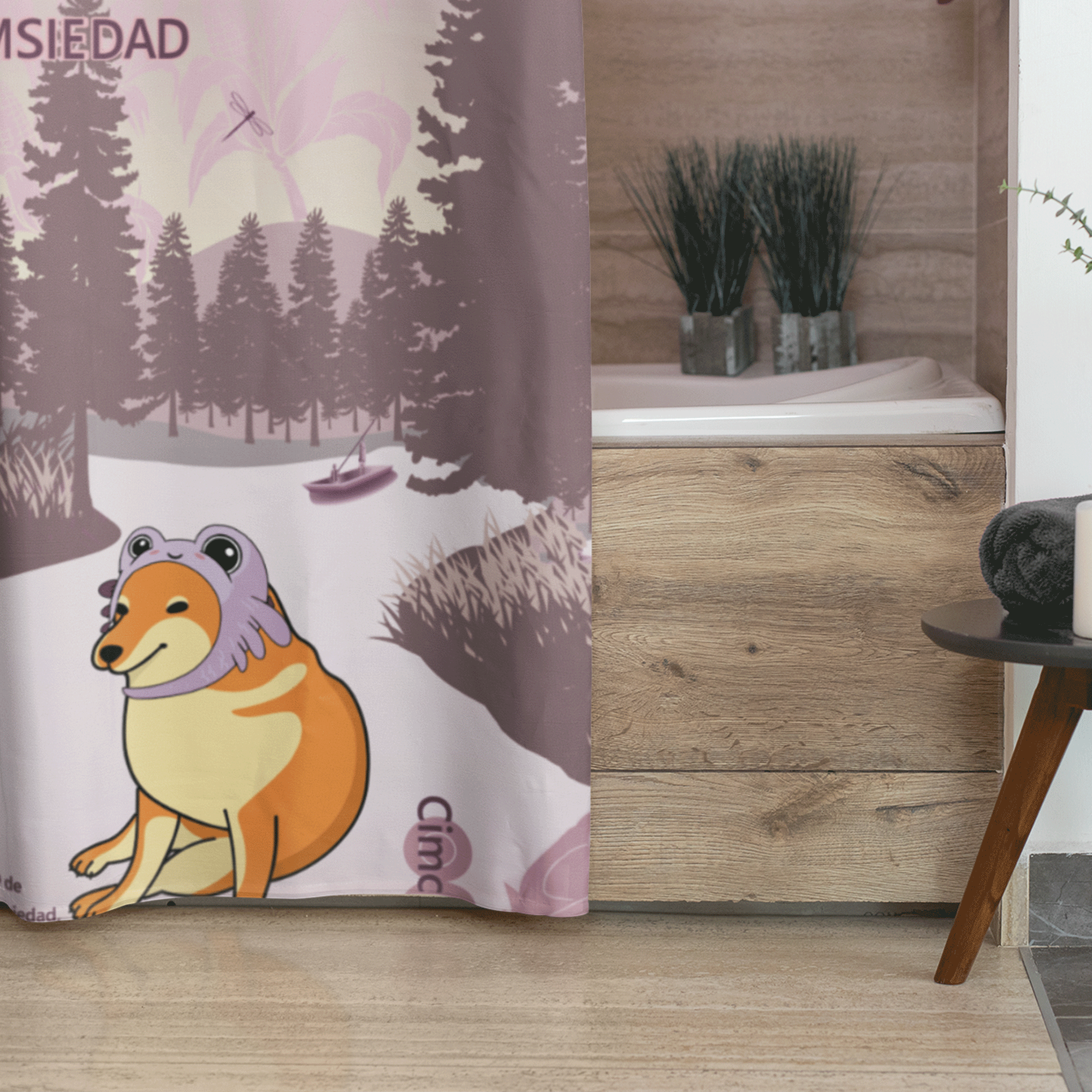 Cortina de Baño Impermeable Grande con Diseño de Meme Ajolote Cheems Morada  para Regadera