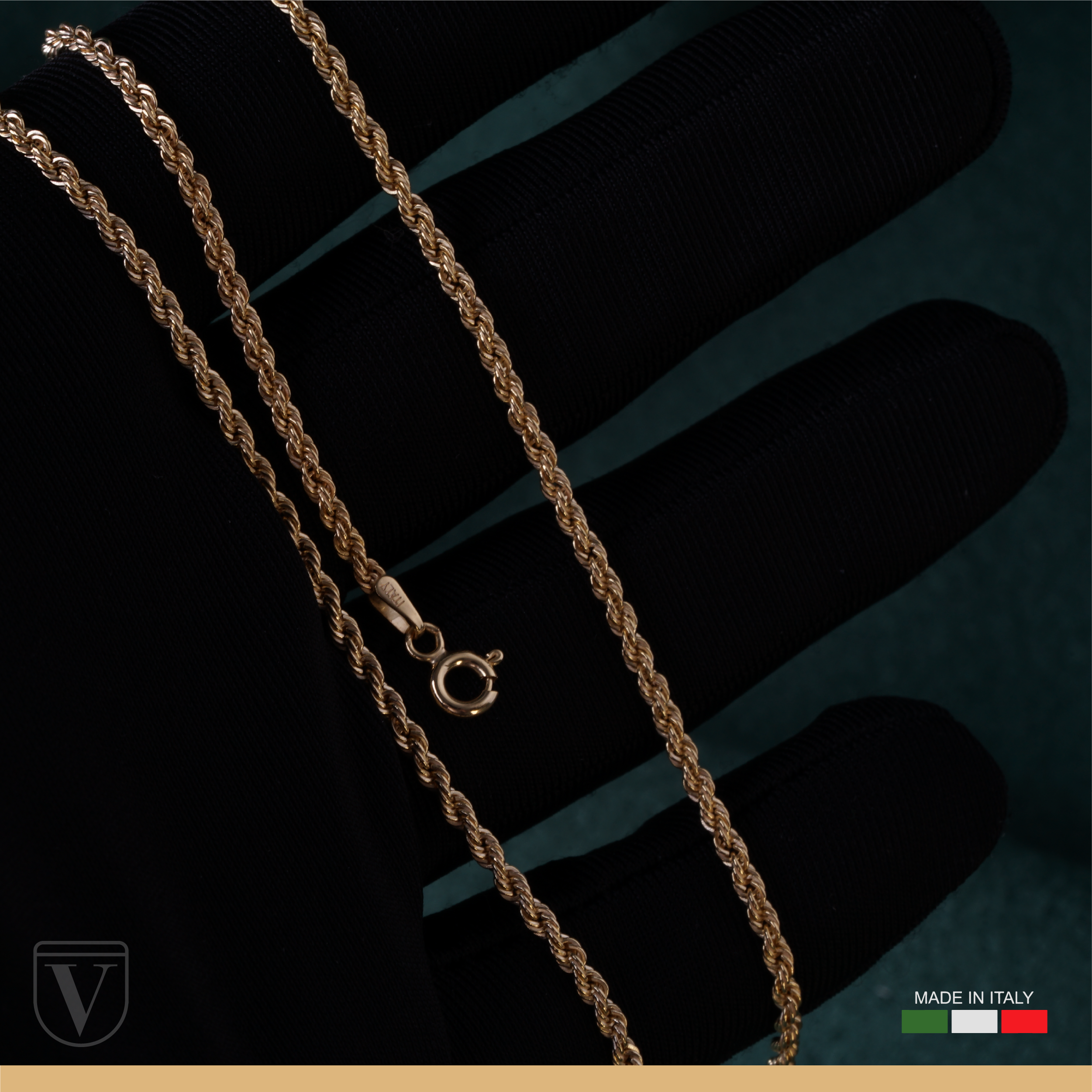 Cadena Torzal Italiano Oro 10k Torsal 50cm - 2.2mm + Estuche