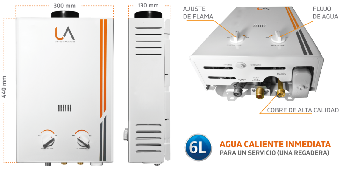 Calentador De Agua Instantáneo United Appliances® 6 Lpm A Gas Lp 